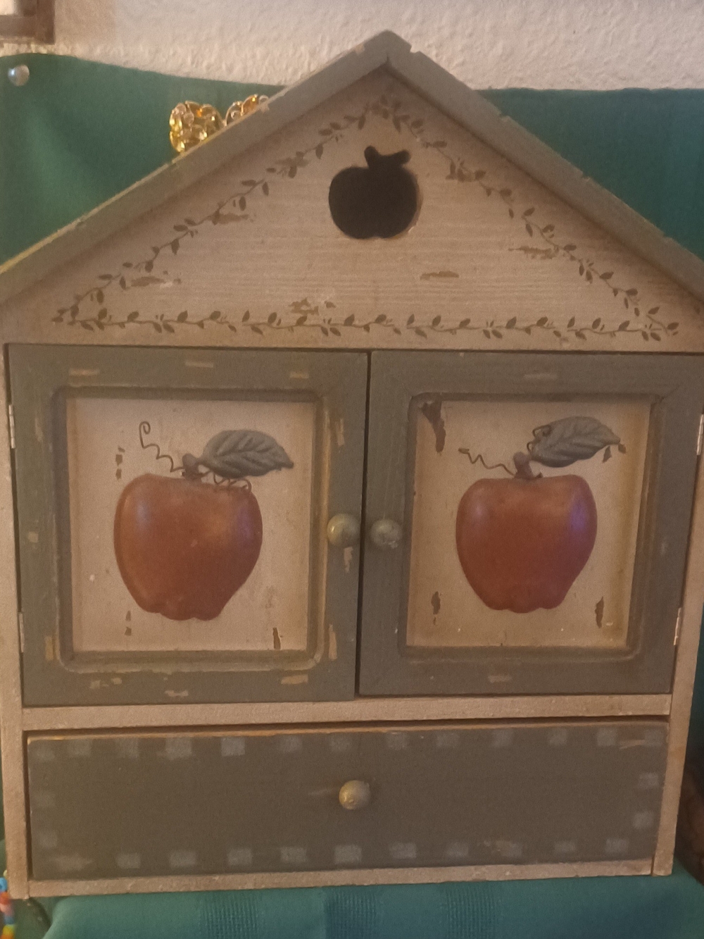 Decorative Wooden Apple Cabinet in Green and Brown